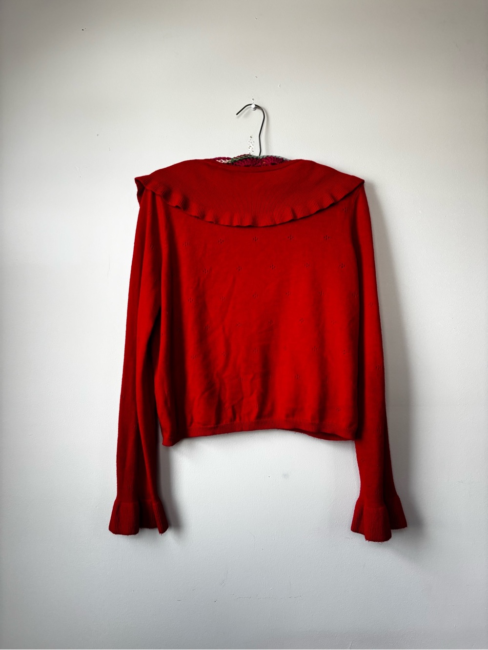 Red Ruffle-Trim Cardigan - Picture 5 of 5